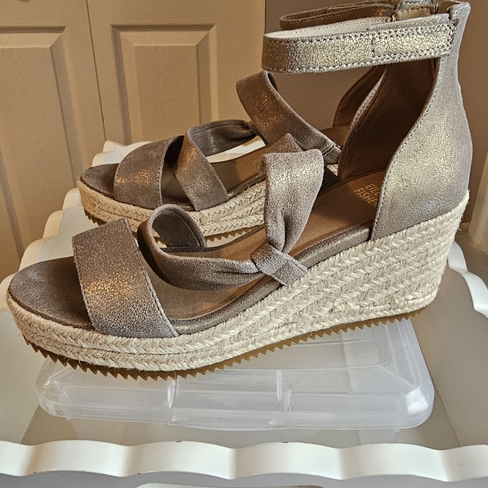Eileen Fisher Wisp Metalic Espadrille Wedge Sandals - Size 8 - Picture 6 of 8